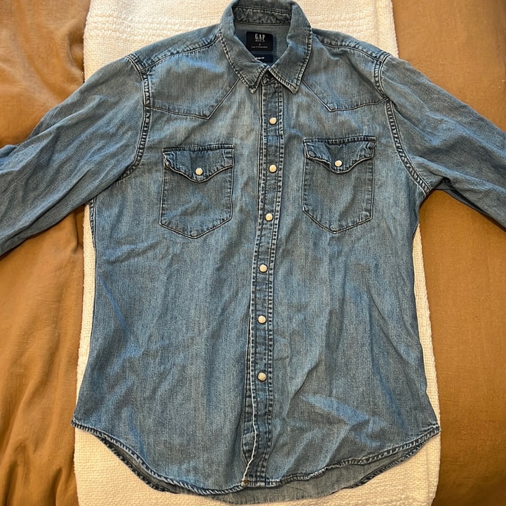 RARE snap button denim top